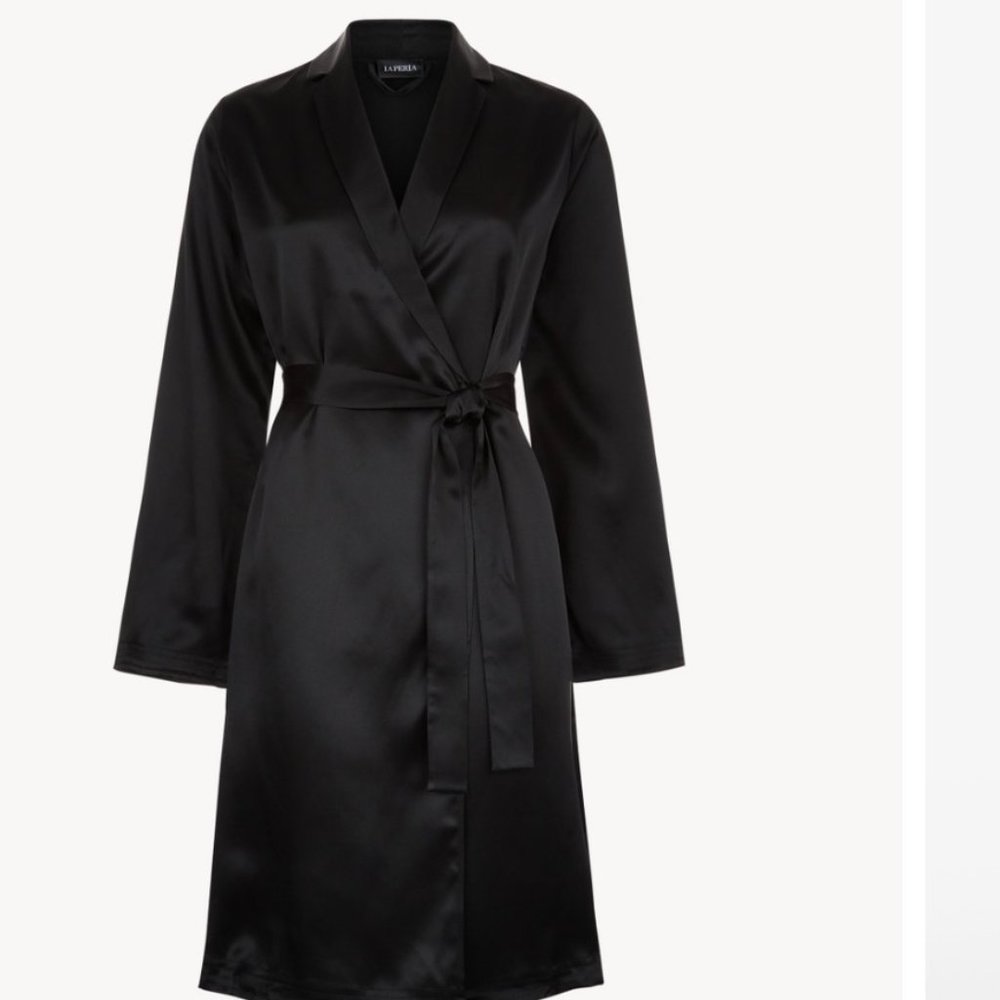 La Perla Black silk short robe sleepwear